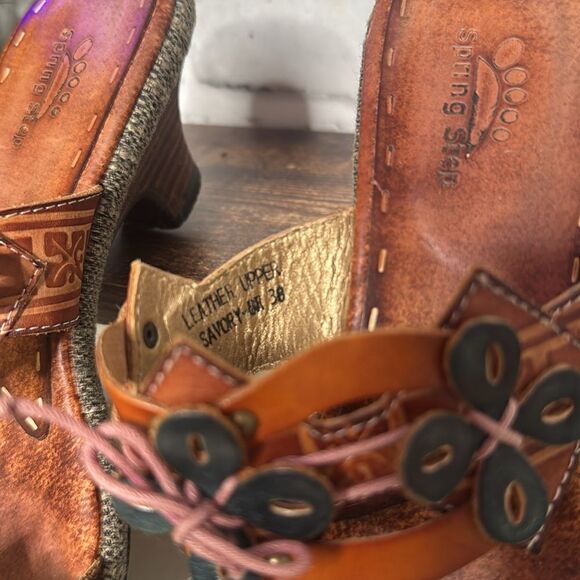 Spring Step Leather Savory Sandals Boho Hippie Size 38 7.5 8 - Picture 6 of 11